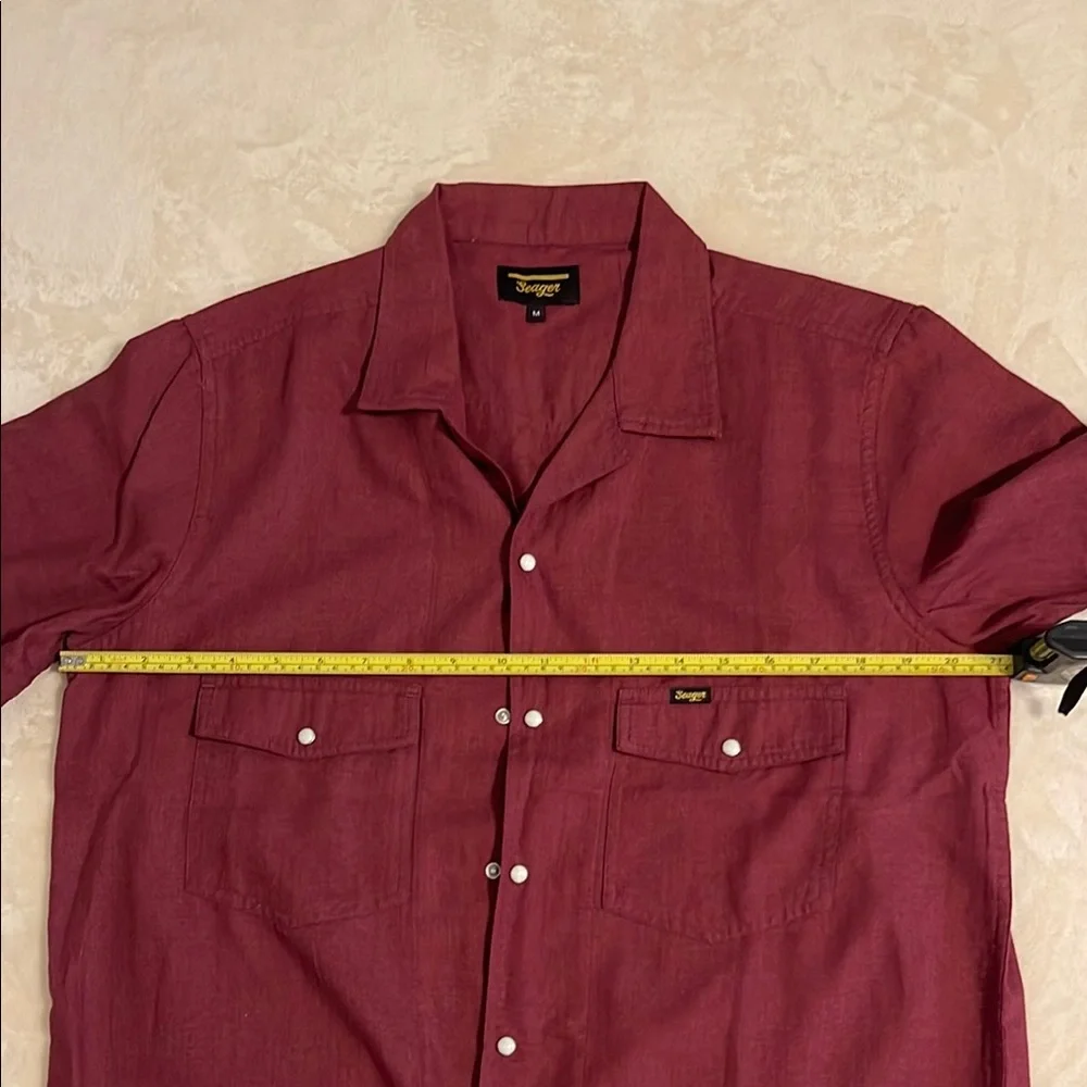 Seager Burgandy Casual Button Down Shirt with Camp Collar - Picture 5 of 7